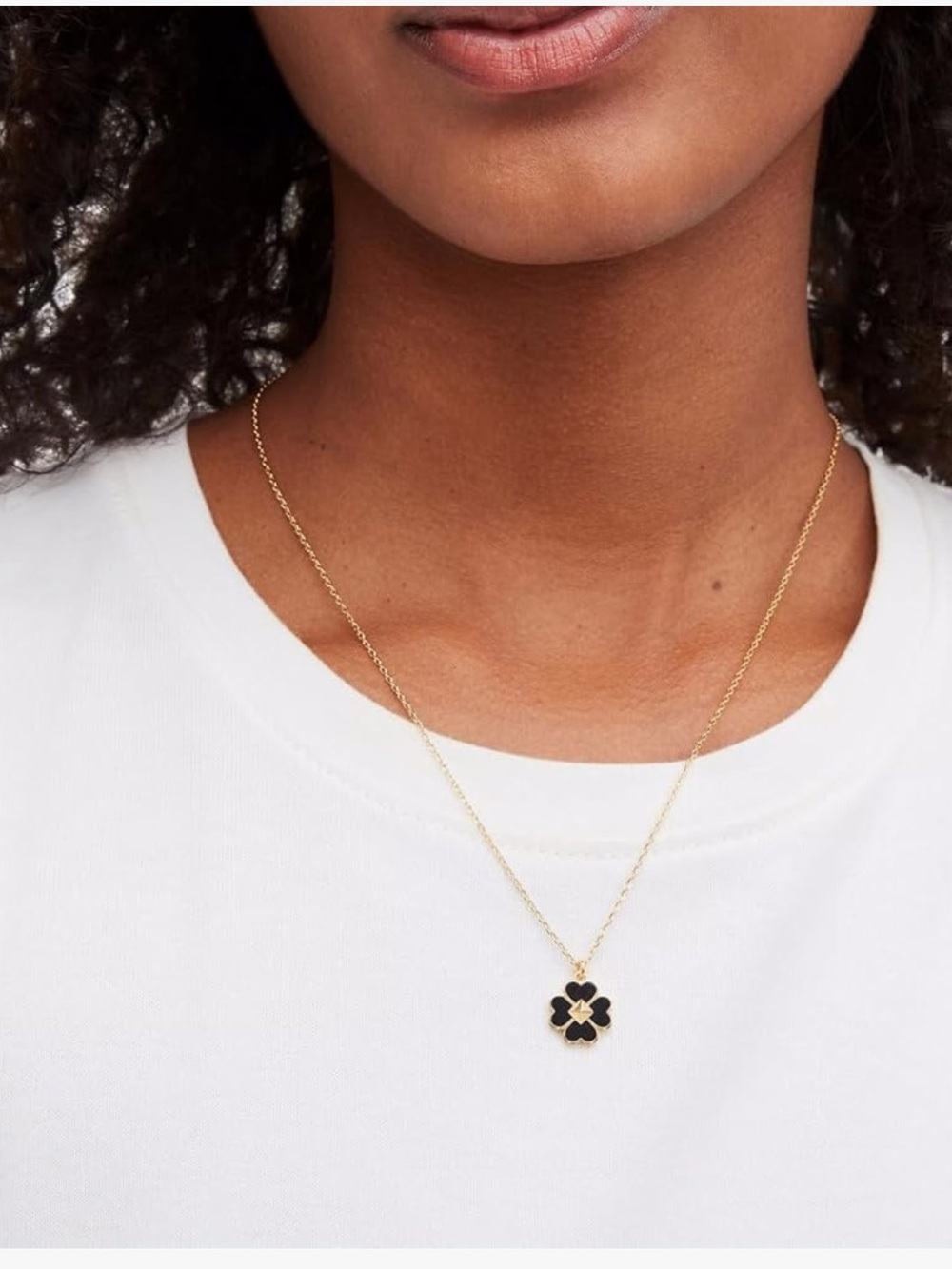 KATE SPADE NEW YORK Spades & Studs Enamel Mini Pendant Necklace Gold & Black - Picture 3 of 10